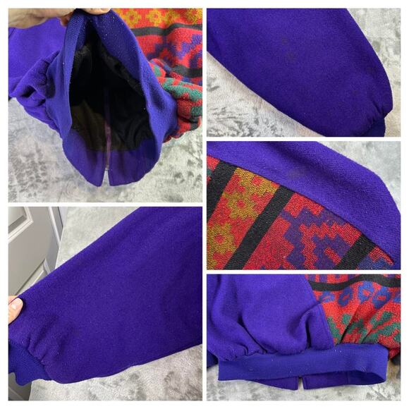 Vintage 90s Rodeo America Aztec wool purple bomber jacket size XL - Picture 8 of 8